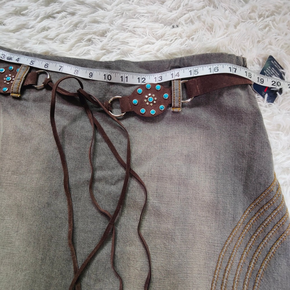 Gloria Vintage Y2K Deadstock Denim Mini Skirt Western Turquoise Belt Festival XL - Picture 5 of 7